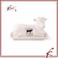 cow shape decorative stone ware butter dish with decal pattern